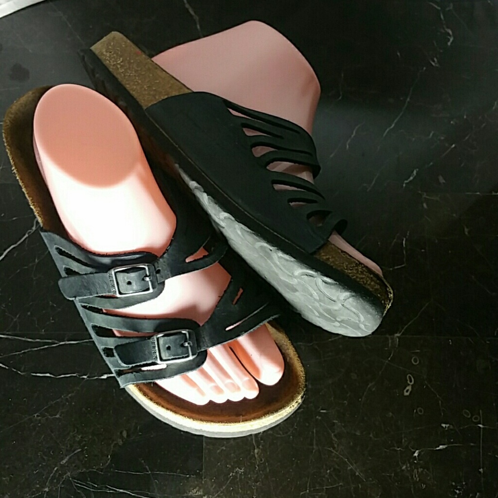 Birk Birkenstock Leather Strap Sandals Sz 40 Black